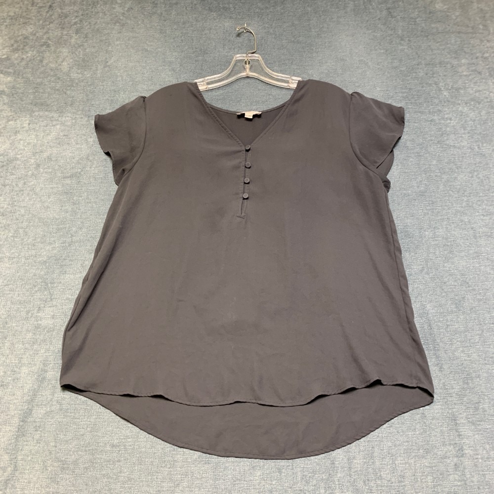 Loft Outlet Blouse Top Womens Large Gray Cap Sleeve V Neck Button Front Summer